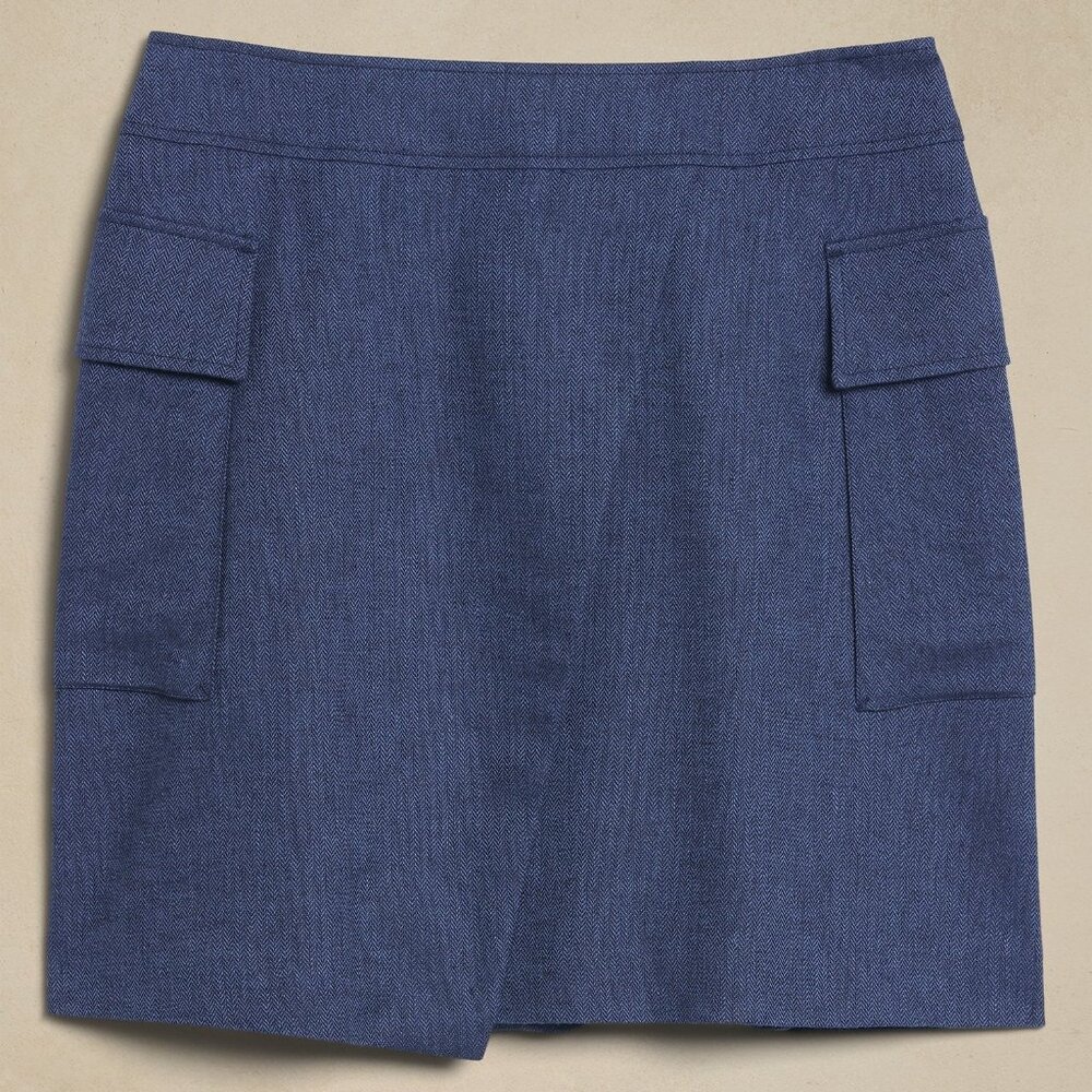 Banana Republic Blue Linen-Blend Wrap Mini Skirt size 2